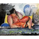 Juan Carlos Breceda, Woman Reclining on a Lounge, 1991, Mixed Media, watercolor, graphite on paper