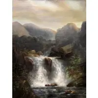 W.M.V. Signed, Waterfall, Oil on canvas