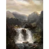 W.M.V. Signed, Waterfall, Oil on canvas