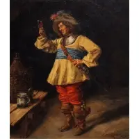 N. Bernhard Brand, A Cavalier in a Tavern, Oil on panel