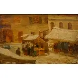 Tina Blau, Winter Market, Oil and pencil on board