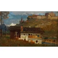 Roadside Shrine Below A Castle by Tina Blau, Oil on board, sold Jun 2025