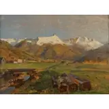 Tina Blau, Landscape with Mountains, 1916, Oil on board