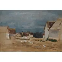 Tina Blau, Village Street, Oil on canvas