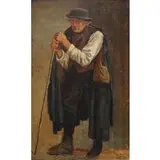 Tina Blau, Traveler with Walking Stick, Oil on canvas laid to board