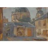 Tina Blau, Karlsskirche vom Fruhwirtshaun Gesehen (St Charles Church, Vienna), Oil on board