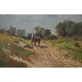 Tina Blau, A Rider Leading a Horse Down a Country Road