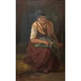 Tina Blau, Woman Resting, Oil on canvas laid to board