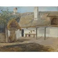 Tina Blau, A Child Standing at an Outside Worktable, Oil on paper laid to cardboard