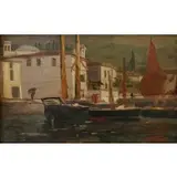 Tina Blau, Sail Boats in a Harbor, Oil on board