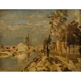 Tina Blau, Canal in Holland, Oil on canvas laid to board