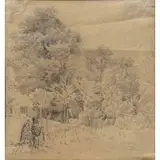 Wilhelm Busch, Old Couple in Wooded Landscape, 1854, Graphite on paper