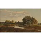 Tina Blau, Landscape with River, Oil on artist board
