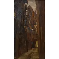 Tina Blau, Street in Hamburg, Oil on panel