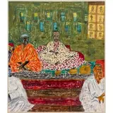 Vincent Smith, Asantehene and Council in Kamarsi, Mixed media on paper
