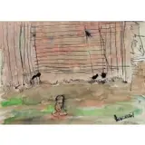 Vincent Smith, Child On The Grass, Pen and watercolor