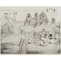 Below the Sahara by Vincent Smith, AP etching, gallery label verso, signed, titled, and dated, 1975, sold May 2025
