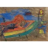 Vincent Smith, Nude On The Bed, Pen and watercolor