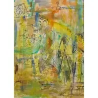 In the studio by Vincent Smith, Pen and watercolor, sold May 2025