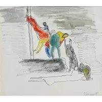 Descent from the cross by Vincent Smith, Pen and watercolor, sold May 2025