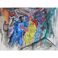 Tragedy At The Opera by Vincent Smith, Pen and watercolor, sold May 2025