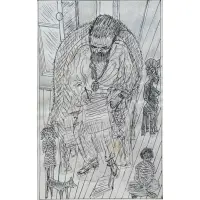 Vincent Smith, Working at Home on the Essays for the Book "Daggers and Javelins, Ink Drawing