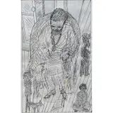 Vincent Smith, Working at Home on the Essays for the Book "Daggers and Javelins, Ink Drawing