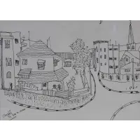 Dar es Salaam by Vincent Smith, Ink drawing, sold May 2025
