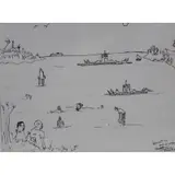 Vincent Smith, On the Beach In Dar Es Salaam, Ink Drawing, signed and titled