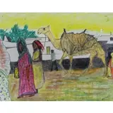 Vincent Smith, Somali Women With Camel, Gouache and oil pastel