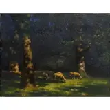 Paul Wilhelm Keller-Reutlingen, Sheep Grazing in the Forest, 1914, Oil on canvas
