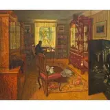 Paul Kauzmann, Interior Scene, Oil on board