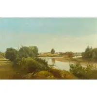 William Hart, River Landscape with Church and Houses in the Distance, 1857, Oil on canvas