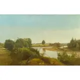 William Hart, River Landscape with Church and Houses in the Distance, 1857, Oil on canvas