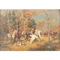 Wilhelm Velten, Hunt Scene with 18th Century Period Costumes, Oil on panel