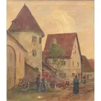 Paul Lippe, The Village Gathering, Oil on canvas