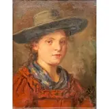 Emma Edle von Seehof Muller, Girl in Hat, Oil on canvas board