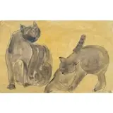 Hans Jakob Meyer, Two Cats, Watercolor on paper