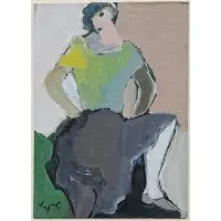 Itzchak, Woman with Grey Skirt, Oil on canvas board