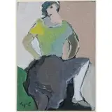 Itzchak, Woman with Grey Skirt, Oil on canvas board