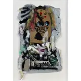 Michael "Bast" Polimeni, Seppy, 2012, Mixed media, wig, spray paint, and pastel collage on board
