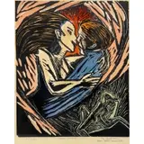 Mary Beth Edelson, Movie Couple, 1985, Woodblock hand water colored