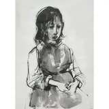 Ruth Schloss, Young Girl with Crossed Hands, Mixed media on paper