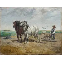 Plowing the Fields by Frans De Beul, Oil on canvas, sold Apr 2025