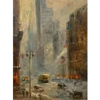 Harriette Bowdoin, New York Street Scene, Oil on board