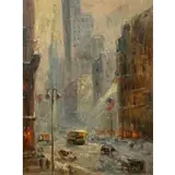 Harriette Bowdoin, New York Street Scene, Oil on board
