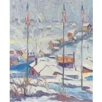 Joseph Barrett, Construction Sheds, Oil on canvas
