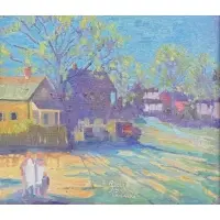 Joseph Barrett, Backyards at Stockton, Oil on canvas