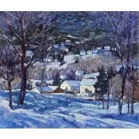 Winter in Midnight Blue by Judith Carbine, Oil on canvas, sold Apr 2025