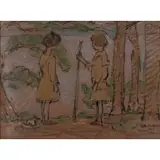 Elmer Livingston MacRae, Twins Hiking (Constant and Clarissa MacRae), 1913, Pastel on paper